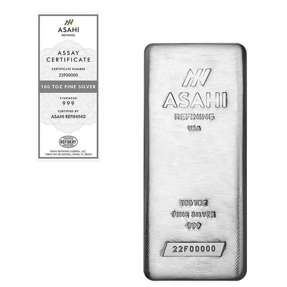 100 oz Asahi Silver Bar .999 Fine (Serialized)