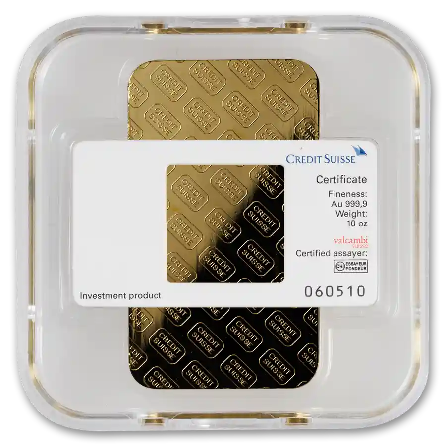 10 oz Gold Credit Suisse Bar with Assay Card