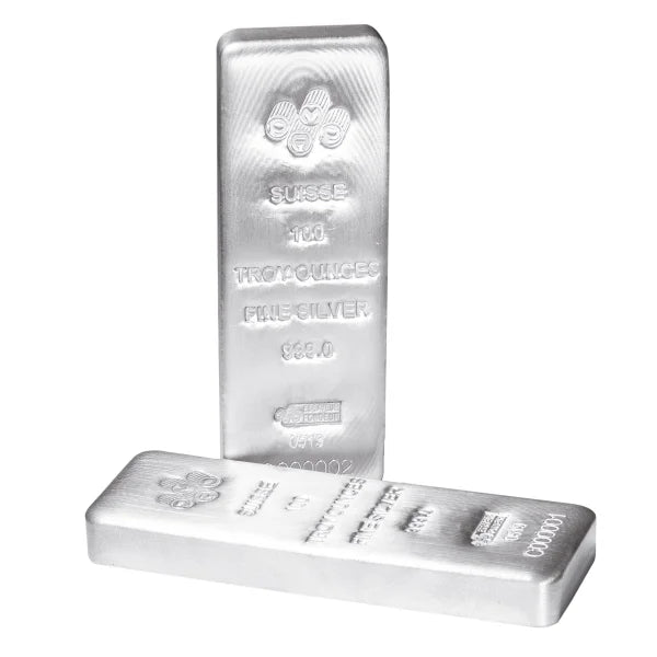 100 oz PAMP Fine Silver Cast Bar