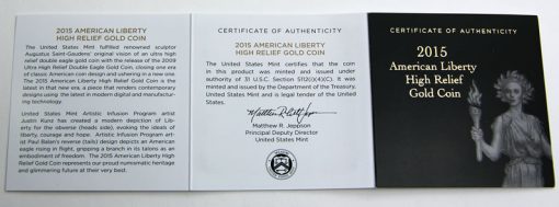 2015-W 1oz High Relief American Gold Liberty NGC/PCGS MS70