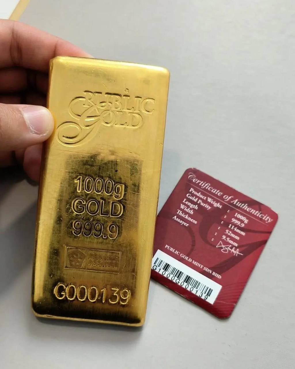 Public Gold Bullion Bar (Au 999.9) Gold 1000g - L